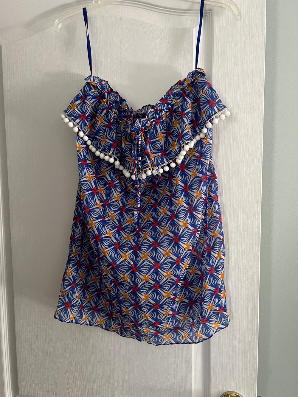 Milly Blue Patterned Pom-Pom Trim Sundress